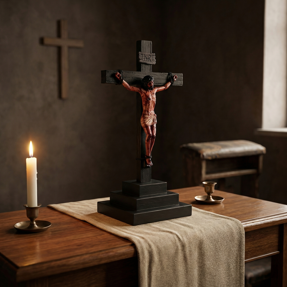 ✝️ Jesus Crucifix Statue – Hand-Painted Resin Christian Home Decor