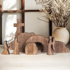 Empty Tomb Scene Decor with Cross, Wooden Jesus Tiered Tray Bundle for Home Office Tabletop