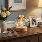 Glow Crystal Ball 3D Jesus Nativity LED Night Light with Wooden Base Perfect Christian Home