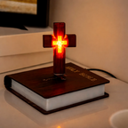 Magnetic Levitation Floating Colorful Cross LED Night Light | 360° Rotating RGB Lamp with Illuminated Wood