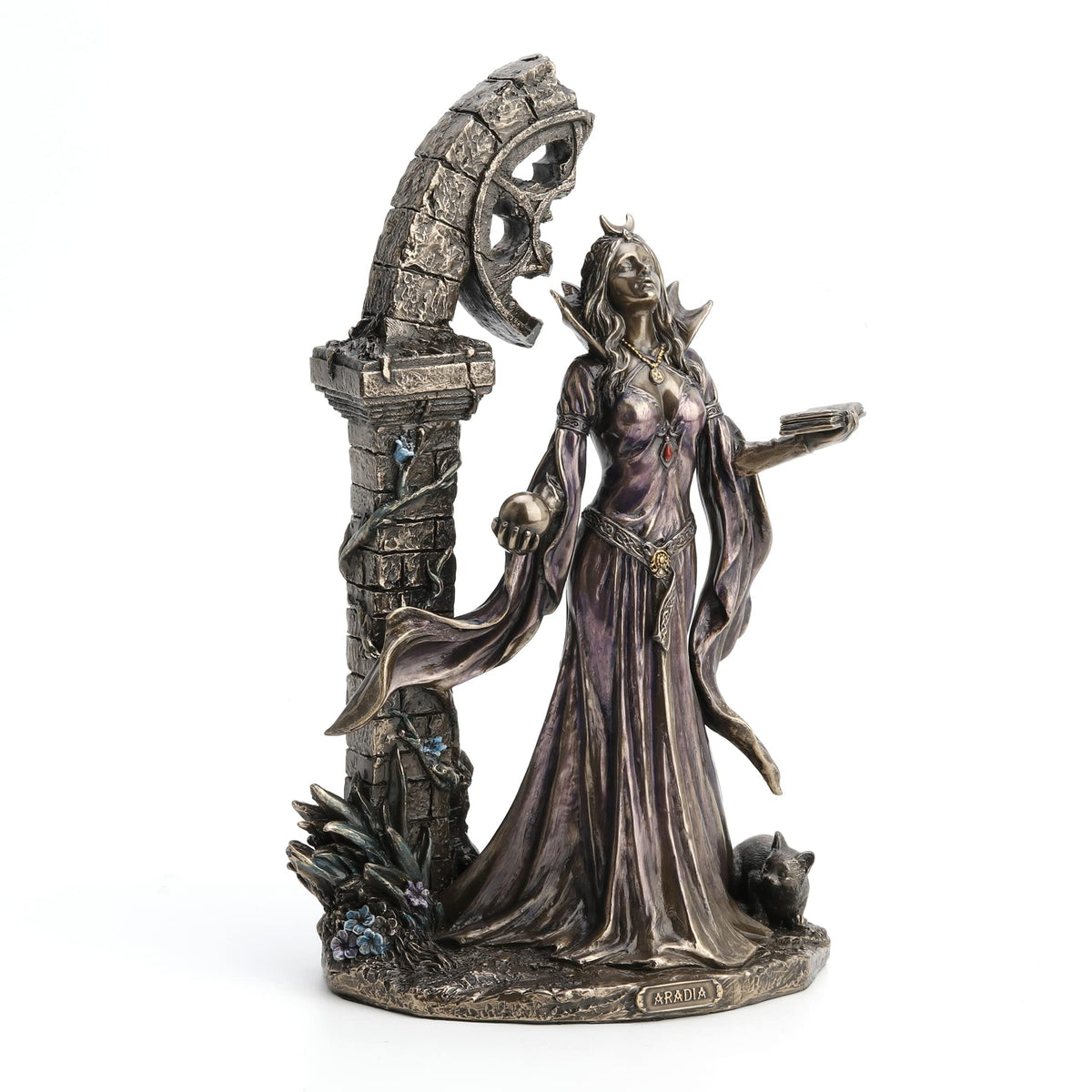 Gothic antique bronze tabletop statue multi angle view